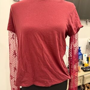 Lucky Brand Burgundy Lace Sleeve Top